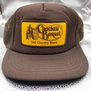 Cracker Barrel Trucker Hat Mens OSFA Brown Yellow Patch Mesh Snapback Vintage